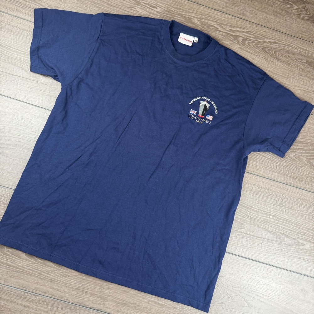 Cunard Mens T-Shirt Transatlantic Crossing Queen Mary 2 2013 Navy Blue XL